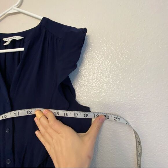 Popsugar navy blue button front tie waist wide Leg Romper Jumpsuit 100% rayon S - Picture 13 of 14